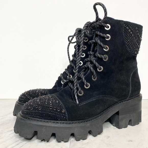 Vince Camuto Nanelyn Lace Up Jewel Combat Boot 7M - Picture 1 of 14
